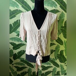 Abercrombie & Fitch Womens Light Pink Short Sleeve Button Front Blouse Top Small